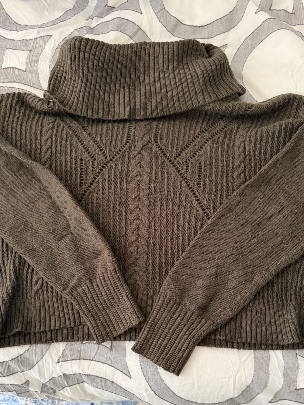 Express Textured Cable Knit Sweater in Olive Brown